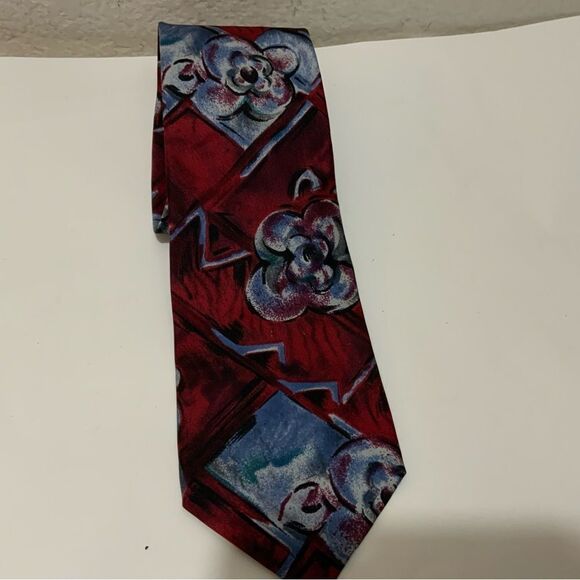 Cristian Dior red floral silk neck tie . Made in Italy - Picture 1 of 5
